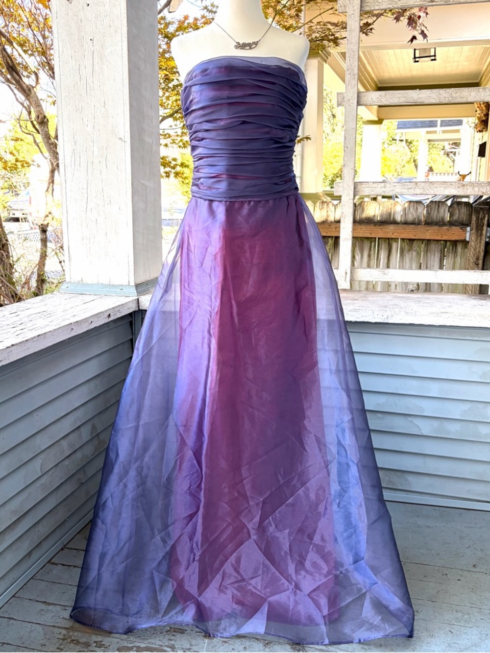 Vintage 90s Purple Color Shift Strapless Prom Dress Whimsygoth Fairycore